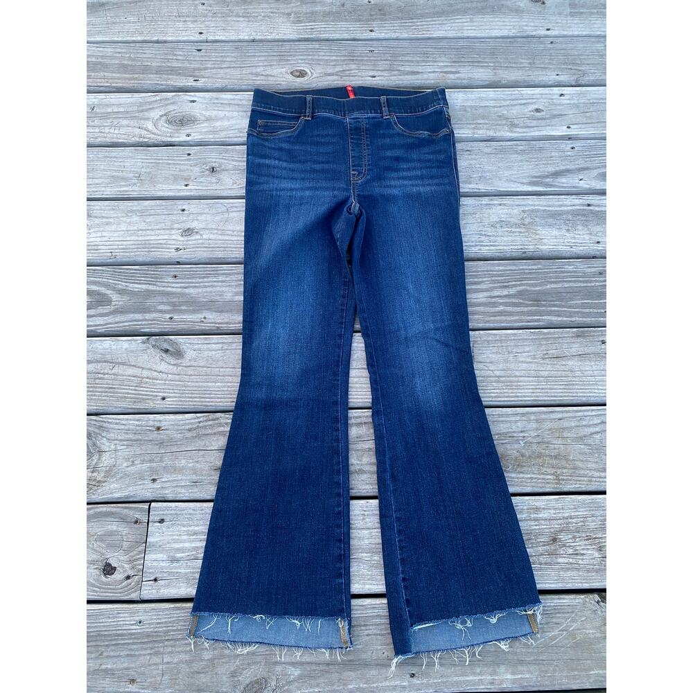 Spanx Flared Leg, Raw Hem Jeans - Dark Wash - Size Large Tall